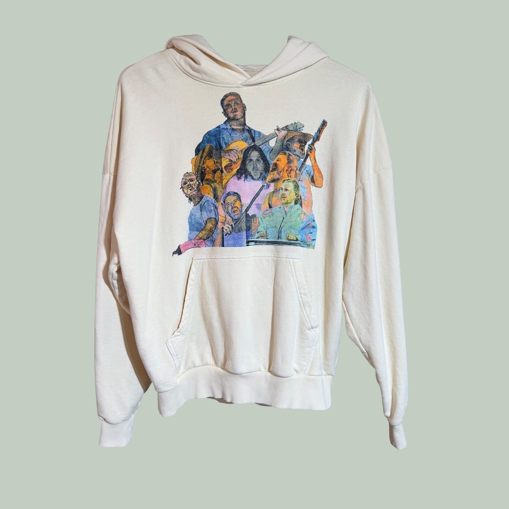 Zach Bryan Quittin Time Tour 2024 Hoodie Cream Cotton Band Sweatshirt Small
